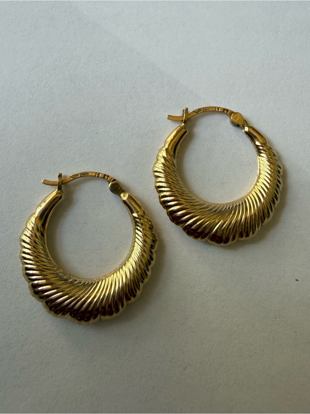 14k Gold Textured Hoop Earrings
